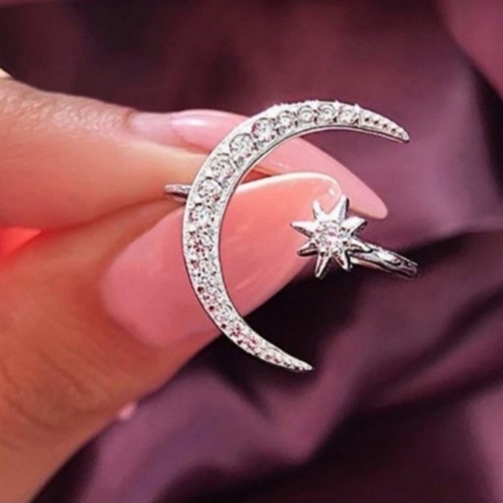 New Silver Diamond 💎Moon Star Adjusrable Ring